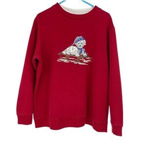 Vintage Penmans Red Crewneck Pullover red snowy Dog embroidered  sweatshirt